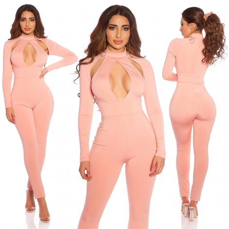 Figurbetonter Jumpsuit Overall mit modischen Cutouts - altrosa