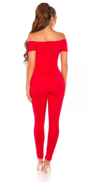 Figurbetonter Carmen-Overall mit eleganter goldfarbener Schnalle - rot