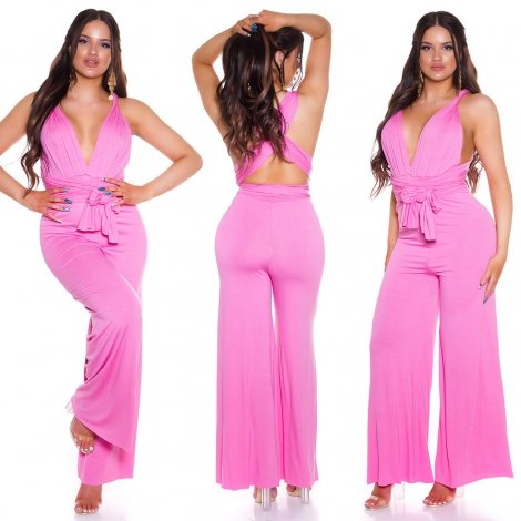 Rückenfreier Jumpsuit-Overall mit Bindebändchen - pink