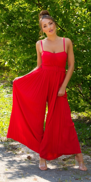 Plissee-Overall im Marlene-Style mit Spaghetti-Trägern - rot