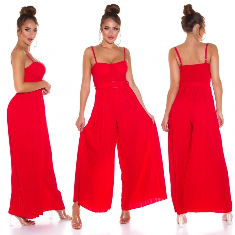 Plissee-Overall im Marlene-Style mit Spaghetti-Trägern - rot