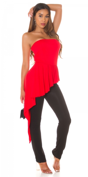 Auffallender Bandeau-Overall mit Schleppe - rot