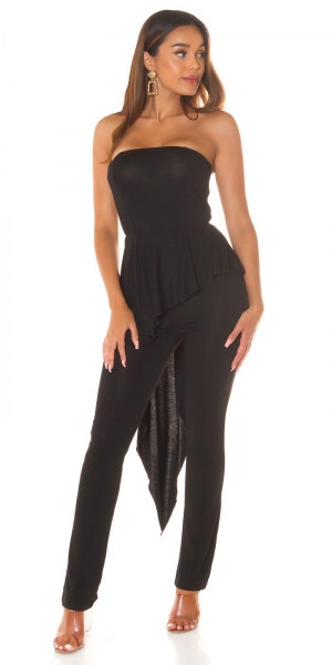 Auffallender Bandeau-Overall mit Schleppe - schwarz