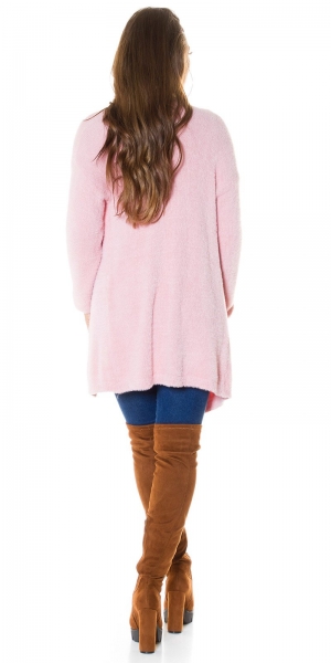 Flauschiger Cardigan in Longversion - rosé