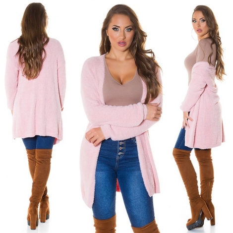 Flauschiger Cardigan in Longversion - rosé