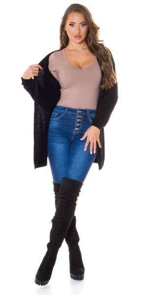 Flauschiger Cardigan in Longversion - schwarz
