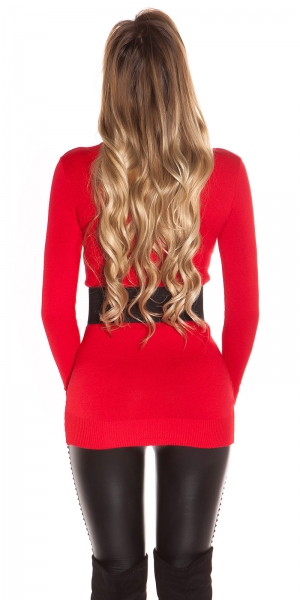 Figurbetonter Longpullover aus weichen Feinstrick - rot