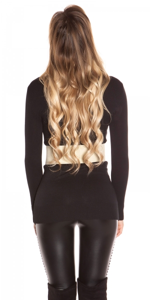 Figurbetonter Longpullover aus weichen Feinstrick - schwarz