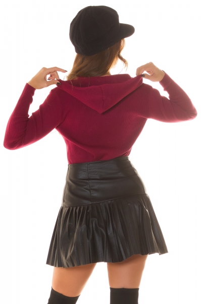 Süße Strickjacke mit Hoodie und 2Way-Zipper - bordeaux