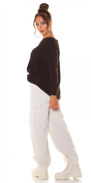 Weicher Grobstrick-Pullover mit Rundhals-Ausschnitt - coffee