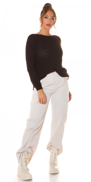 Weicher Grobstrick-Pullover mit Rundhals-Ausschnitt - coffee