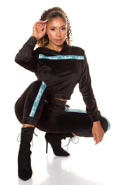 Loungwear Nicki Freizeit Anzug mit Zierstreifen - schwarz/petrol