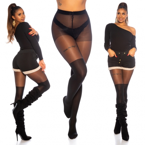 Sexy Overknee-Look Strumpfhose im Longuette-Style - schwarz