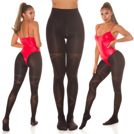 Sexy Feinstrumpfhose mit transparent Einsätzen - schwarz