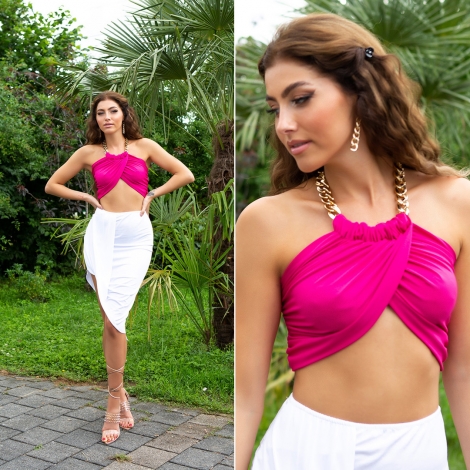 Sexy Schulterfreies Neck-Top mit Ketten-Träger - pink