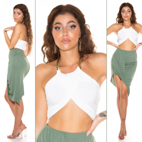 Sexy Schulterfreies Neck-Top mit Ketten-Träger - weiß