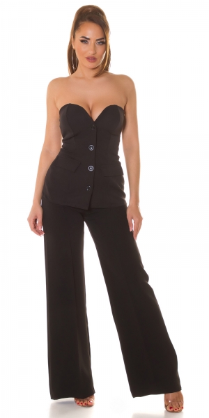 Schulterfreie Bandeau Blazer Jacke mit Knopfverschnluss - schwarz