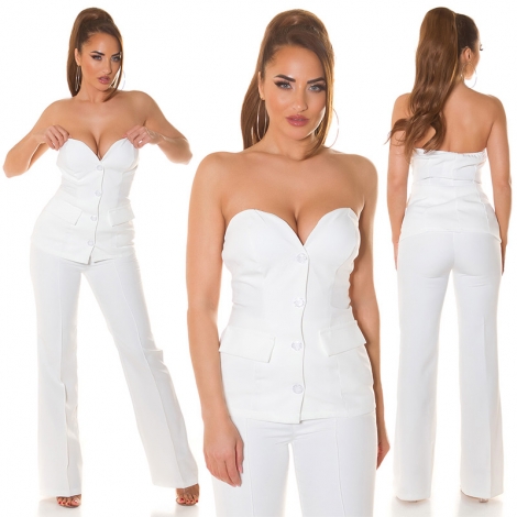 Schulterfreie Bandeau Blazer Jacke mit Knopfverschnluss - weiß