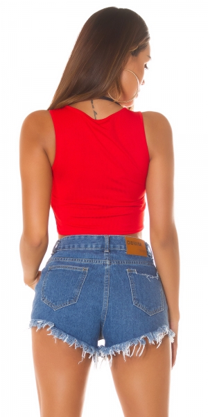 Sexy Bauchfreies Crop-Top mit Cutouts - rot