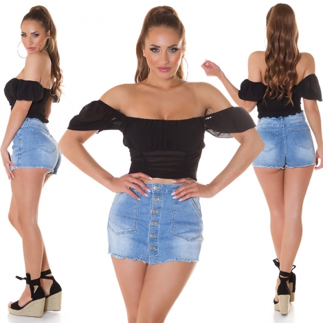 Süsses Sommer Carmentop mit Soft Cups in schwarz