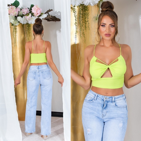 Sexy Träger- Stretch- Top mit Cutouts und Softcups - grün