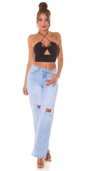 Sexy Träger- Stretch- Top mit Cutouts und Softcups - schwarz
