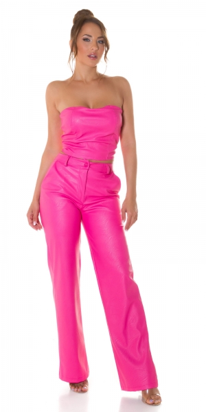 Bauchfreies Bandeau-Top im Leder-Look - pink