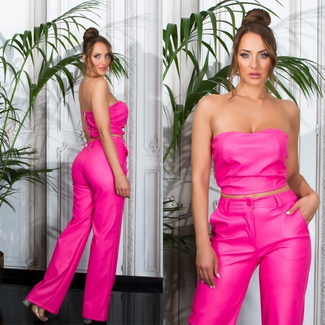 Bauchfreies Bandeau-Top im Leder-Look - pink