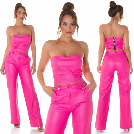 Bauchfreies Bandeau-Top im Leder-Look - pink