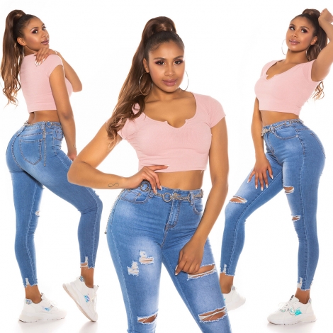 Bauchfreies Shirt mit sexy Schlitz-Cut-Out in altrosa