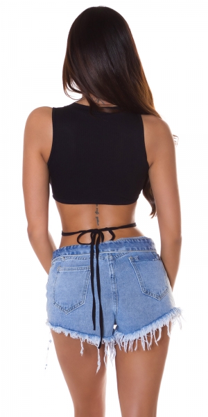 Sexy Tank Top mit Bindebändchen - schwarz