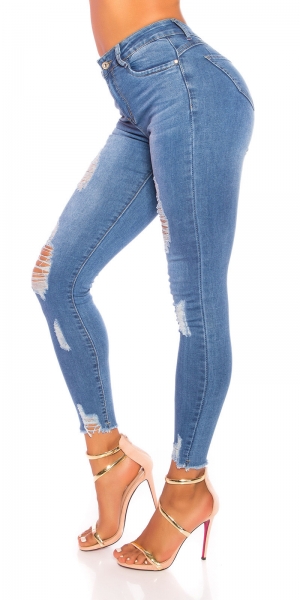 Moderne High Waist Jeans im Used-Look - blue washed