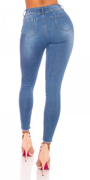 Moderne High Waist Jeans im Used-Look - blue washed