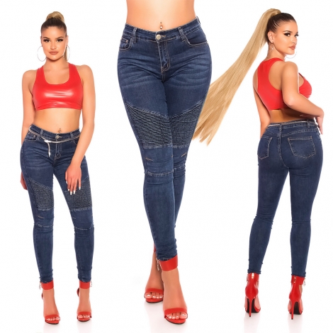 High Waist Skinny-Jeans im Crinkle-Parteien - blue washed