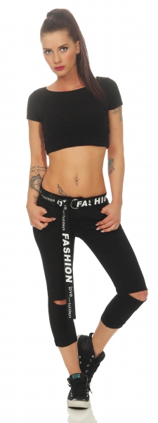 Moderne Vintage Crash-Capri mit Stoffgürtel in schwarz