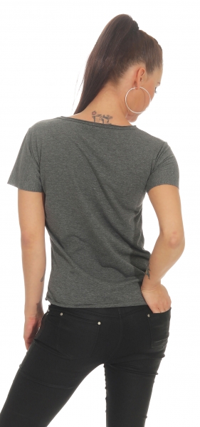 Witziges Shirt mit pinkfarbenen Kunstfell-Skull - graphit