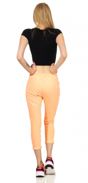 Freizeithose mit Pailletten unterlegten Rissen und Schrift-Prints - neoncoral