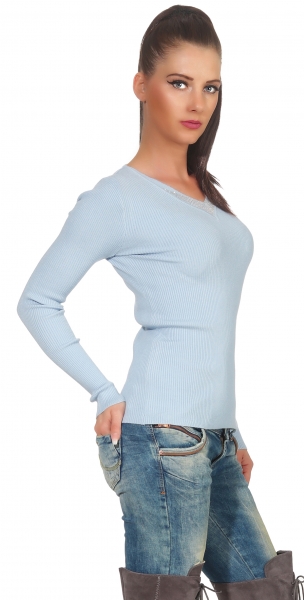 Taillierter Feinstrick-Pullover mit Strass-Verzierung - angelblue