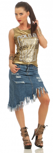 Sexy Vintage-Jeansrock mit Fransen-Abschluss in blue washed
