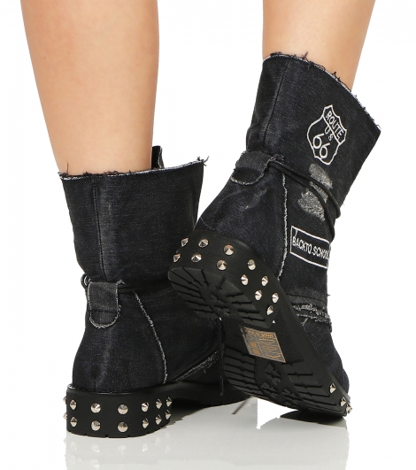 Auffallender Vintage Schnürstiefel / Boots mit Patches - schwarz