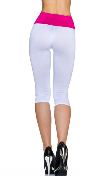 Bicolor Capri-Leggings mit breiten Bund - weiß/pink