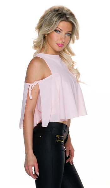 Kurz geschnittenes Crop-Top mit Volant-Verzierung - rosa
