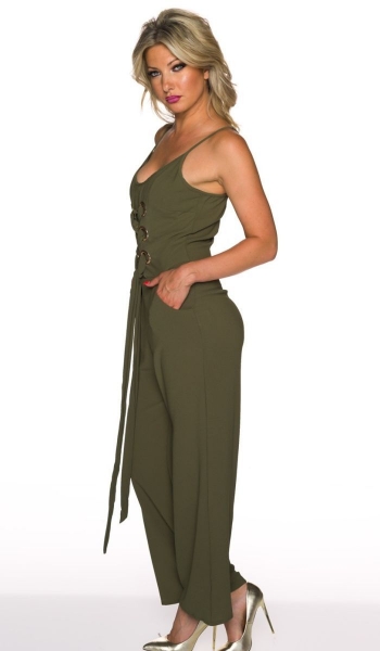Overall im Marlene-Style mit auffälligen Ösen - oliv