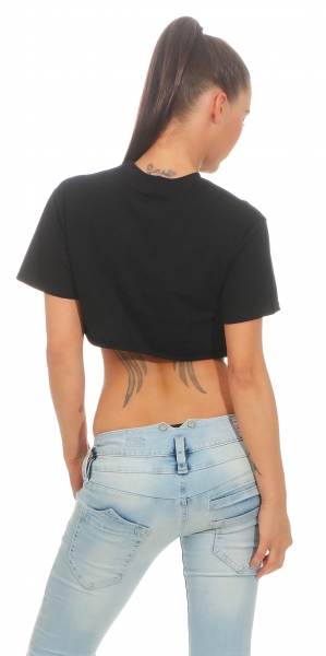 Bauchfreies Shirt mit frechem Print in schwarz