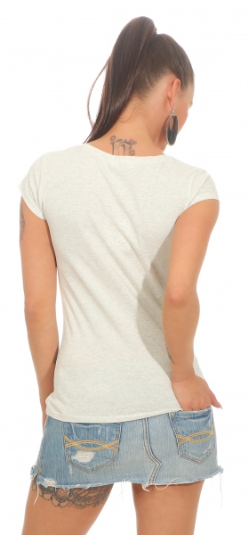 Taillieres Shirt mit Glamour-Stern - hellgrau meliert