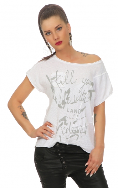 Legeres Oversize Shirt im Patchwork-Design - weiß