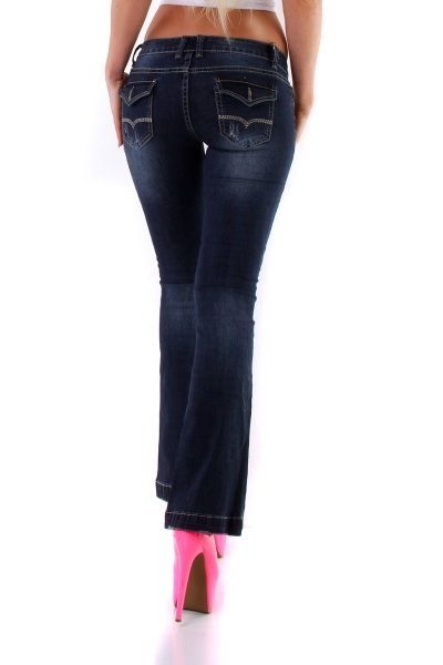 Moderne Flare Cut Bootcut Jeans mit Used-Effekten - dark blue