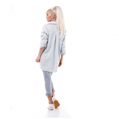 Legere geschnittene Bluse mit Glitzerapplikationen - grau