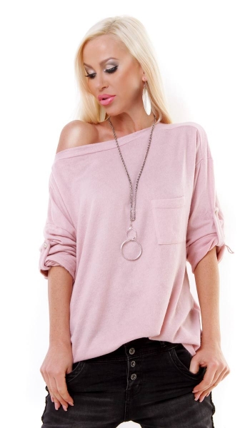 Lässiges Oversize-Shirt mit weitem U-Boot-Ausschnitt in weiß