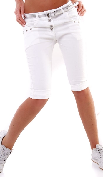 Stretch-Capri im Crash-Design mit Knopfleiste in weiß